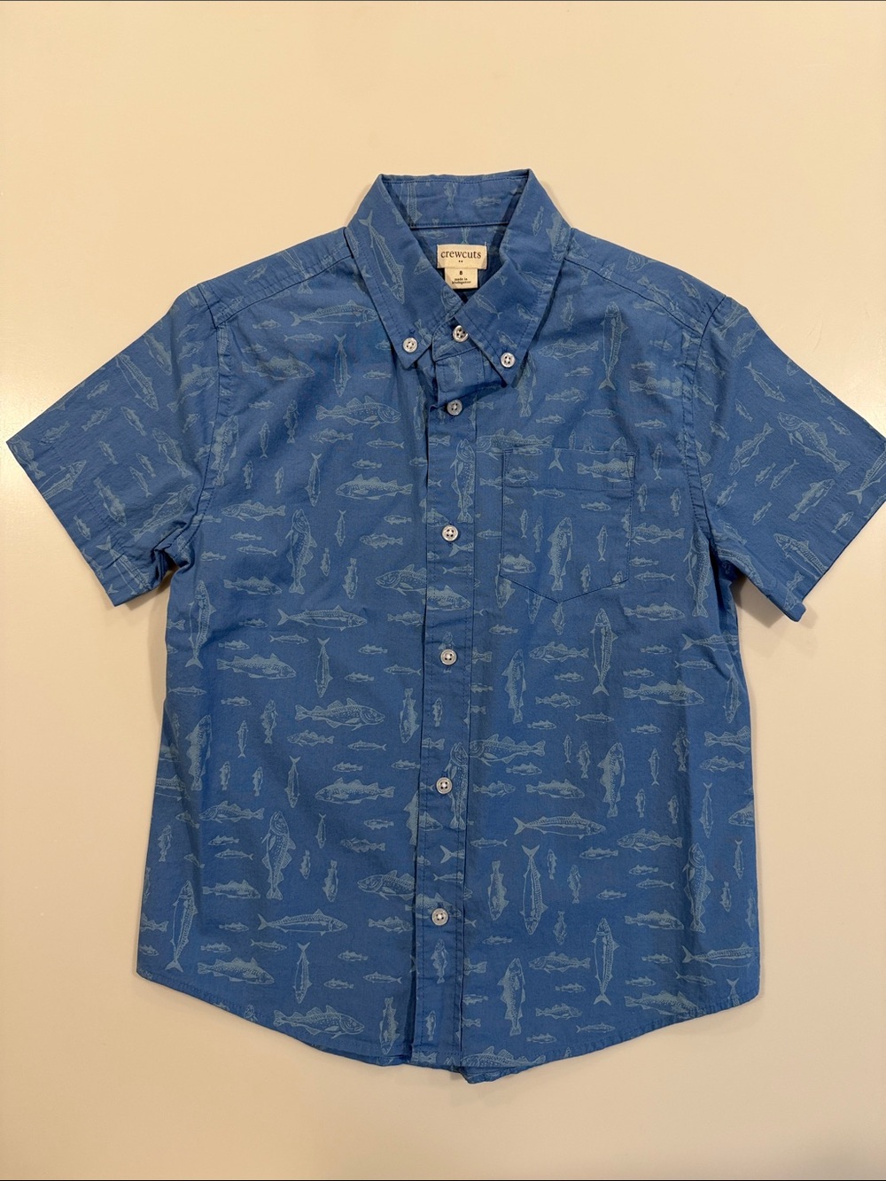 Crewcuts Blue Short-Sleeve Button-Down Shirt with Fish Motif